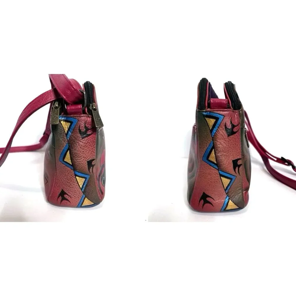 Anuschka Leather Crossbody & Card Holder Southwest Themed Artwork Hand Painted